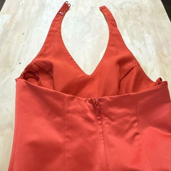 Women's Vintage Long Formal Dress Orange Size 2 Halter Neck Sleeveless Beaded - Picture 16 of 16